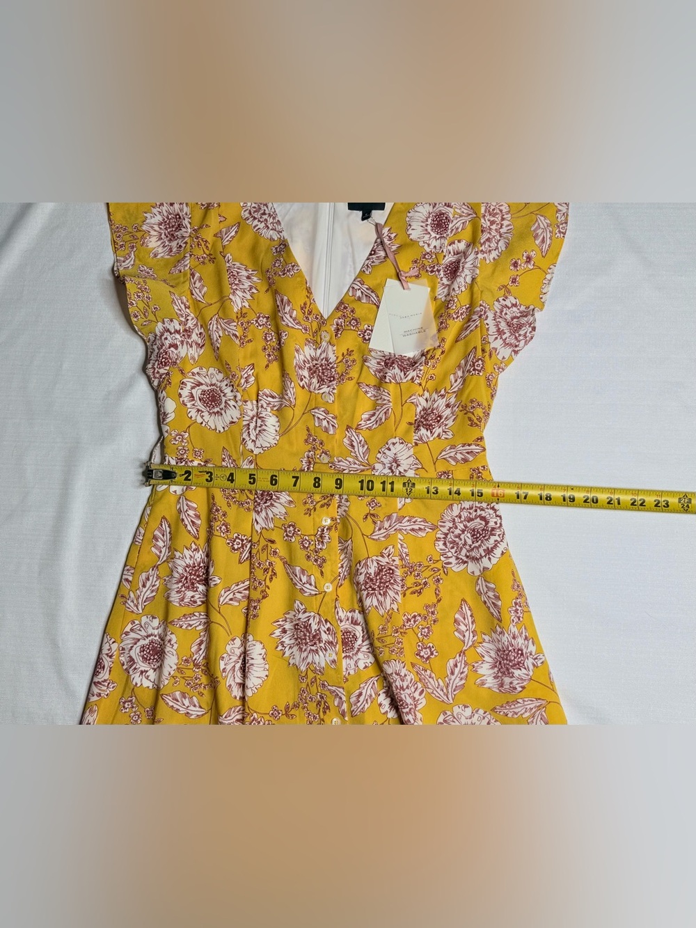 NWT Alex Marie Yellow Floral Dress Women’s Size 6 Flutter Sleeve Fit & Flare - Picture 7 of 10